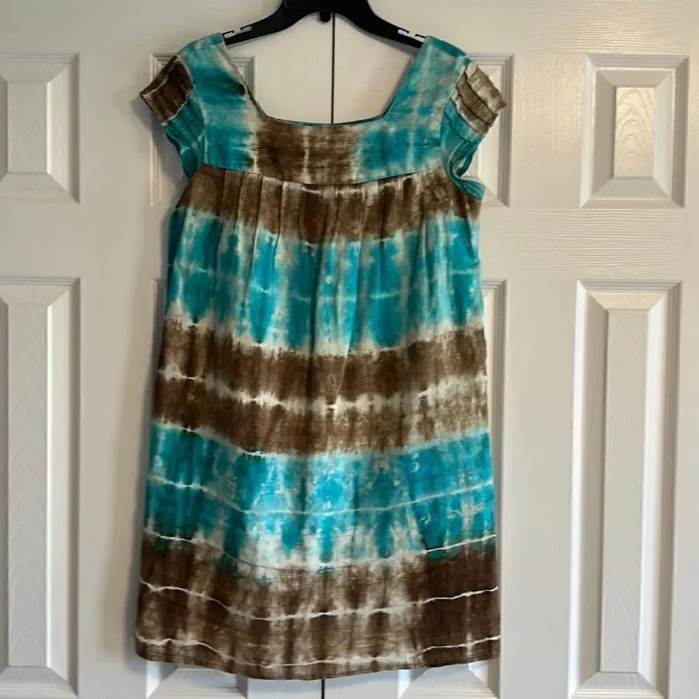 Calypso St. Barth Brown & Turquoise Square Neck Tank Dress Size XS